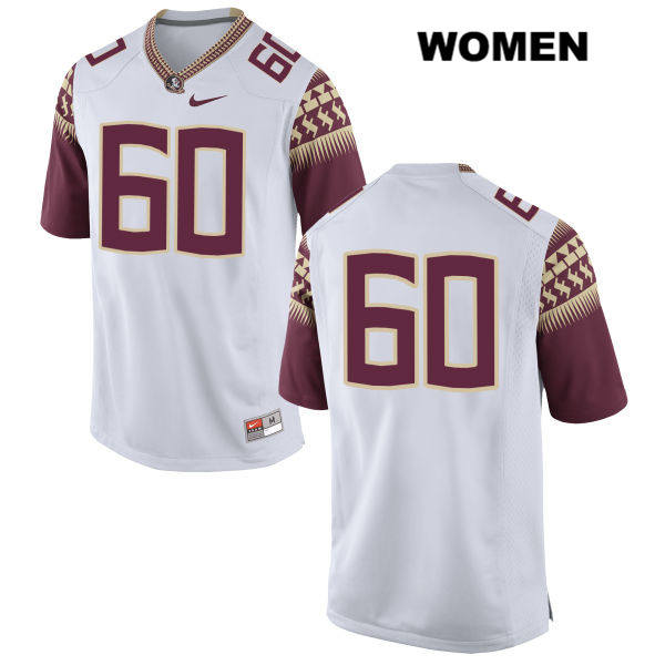 Women's NCAA Nike Florida State Seminoles #60 Andrew Boselli College No Name White Stitched Authentic Football Jersey LWM0169DY